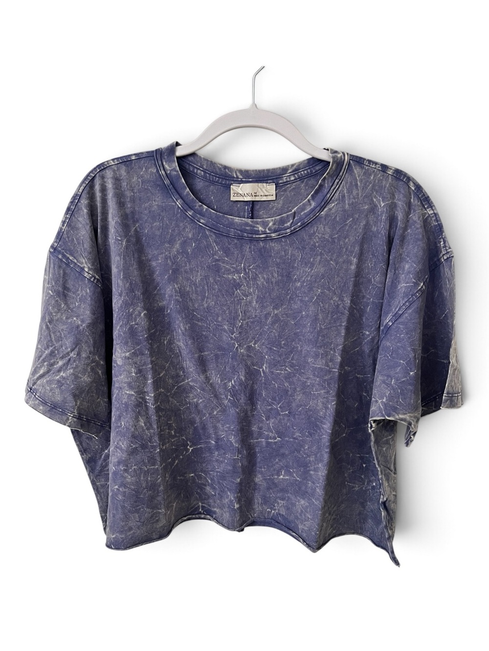 Zenana Acid Washed Cropped Tee shirt Top in Marlin
